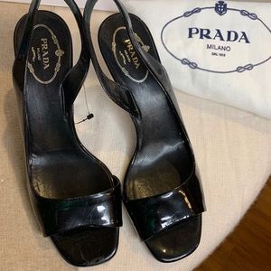 Prada black patent leather sling back stiletto 8